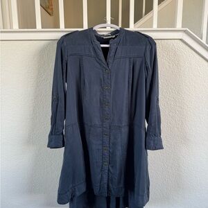 HOLDING HORSES Navy Long Sleeve High/Low Button Down Dress